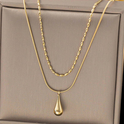 Gold-Plated Anti Tarnish Minimalistic Teardrop Layered Necklace