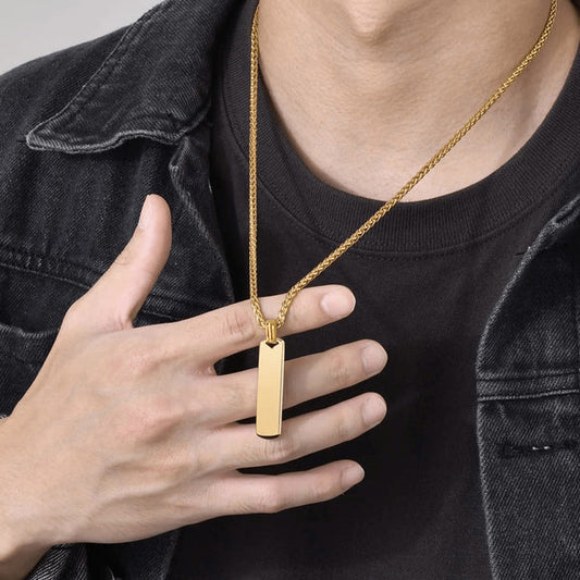 Gold Plated Stainless Steel Anti Tarnish Rectangular Hip Hop Party Pendant For Men