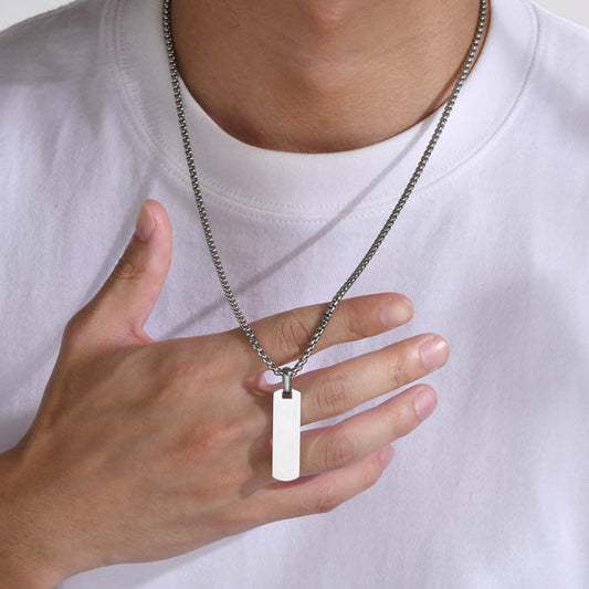 Silver Plated Stainless Steel Anti Tarnish Rectangular Hip Hop Party Pendant For Men