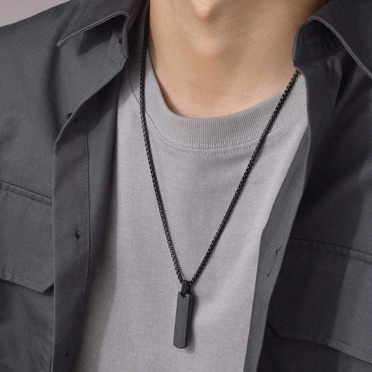 Black Silver Plated Stainless Steel Anti Tarnish Rectangular Hip Hop Party Pendant