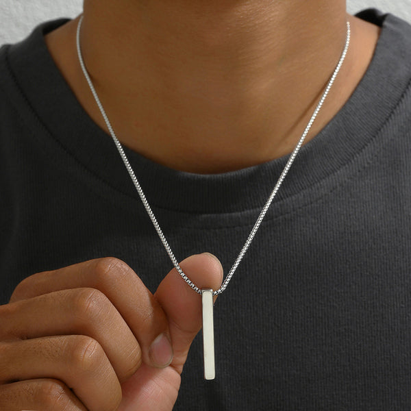 Silver Plated Stainless Steel Anti Tarnish Bar Shaped Hip Hop Party Pendant For Men