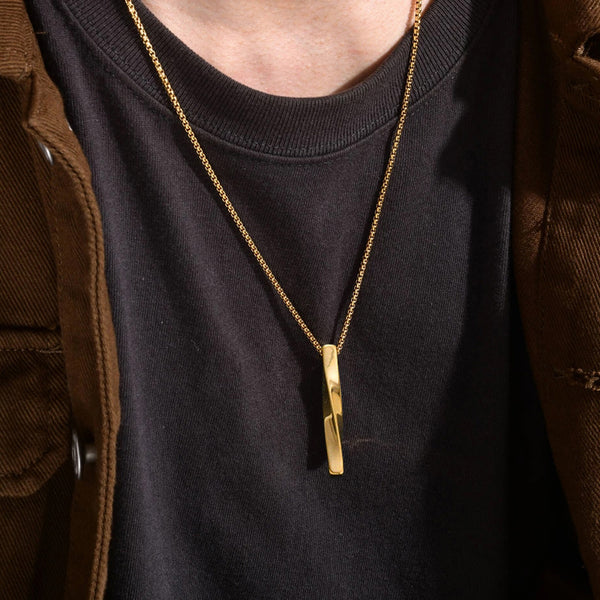 Gold Plated Stainless Steel Anti Tarnish Twisted Bar Shaped Hip Hop Party Pendant For Men