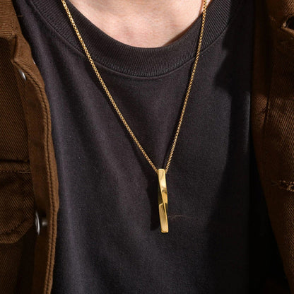Gold Plated Stainless Steel Anti Tarnish Twisted Bar Shaped Hip Hop Party Pendant For Men