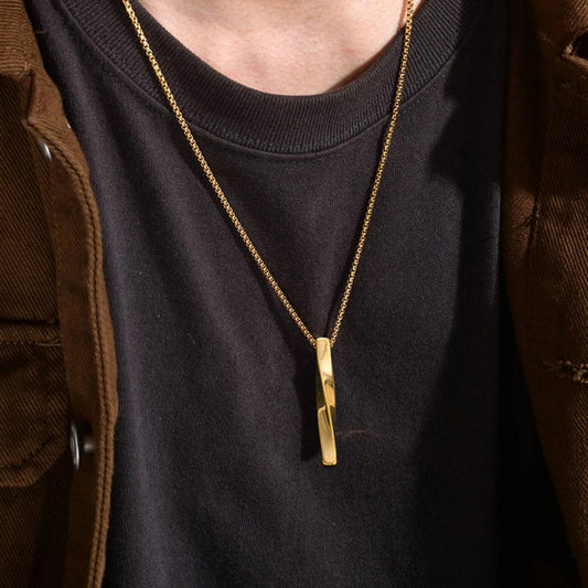 Gold Plated Stainless Steel Anti Tarnish Twisted Bar Shaped Hip Hop Party Pendant For Men
