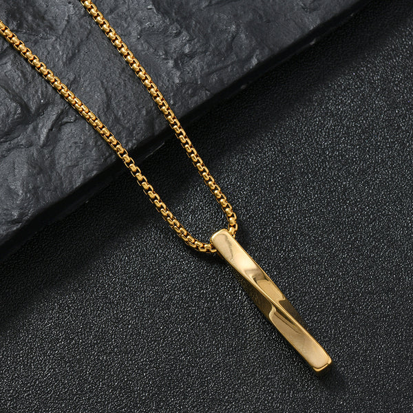 Gold Plated Stainless Steel Anti Tarnish Twisted Bar Shaped Hip Hop Party Pendant For Men
