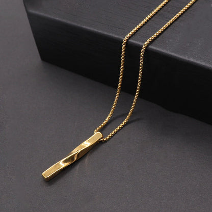 Gold Plated Stainless Steel Anti Tarnish Twisted Bar Shaped Hip Hop Party Pendant For Men