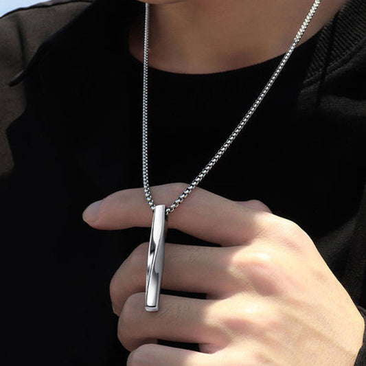 Silver Plated Stainless Steel Anti Tarnish Twisted Bar Shaped Hip Hop Party Pendant
