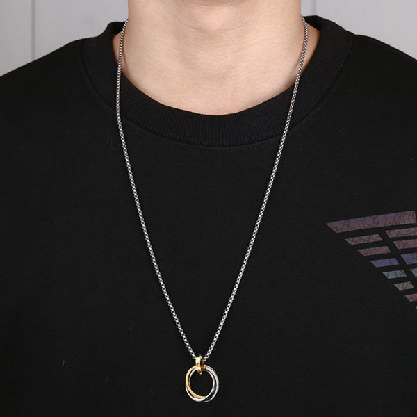 Silver Plated Stainless Steel Anti Tarnish Triple Rings Circular Pendant For Men