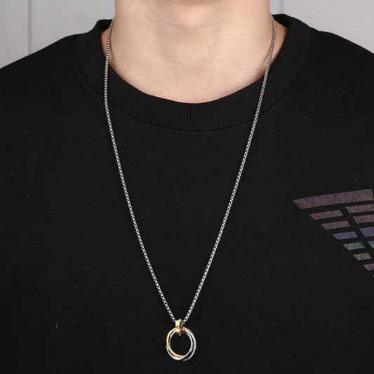 Silver Plated Stainless Steel Anti Tarnish Triple Rings Circular Pendant For Men