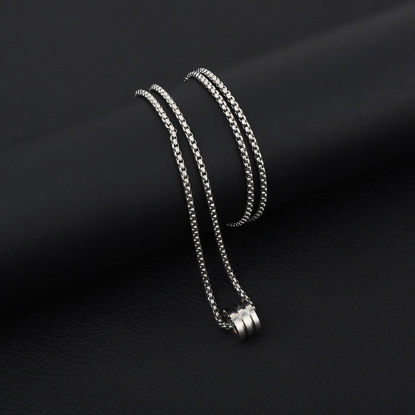 Silver Plated Stainless Steel Anti Tarnish Triple Linked Rings Circular Pendant For Men