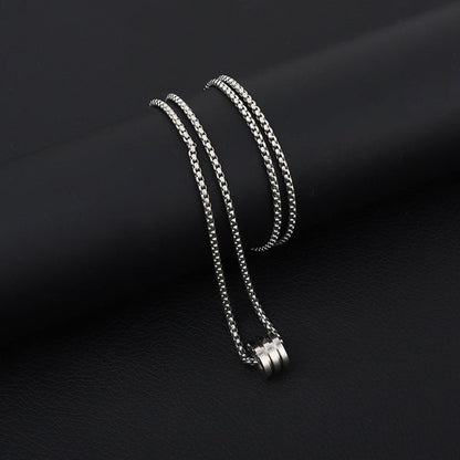 Silver Plated Stainless Steel Anti Tarnish Triple Linked Rings Circular Pendant For Men