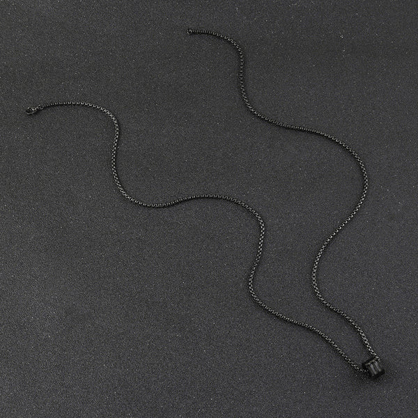 Black Silver Plated Stainless Steel Anti Tarnish Triple Linked Rings Black Circular Pendant