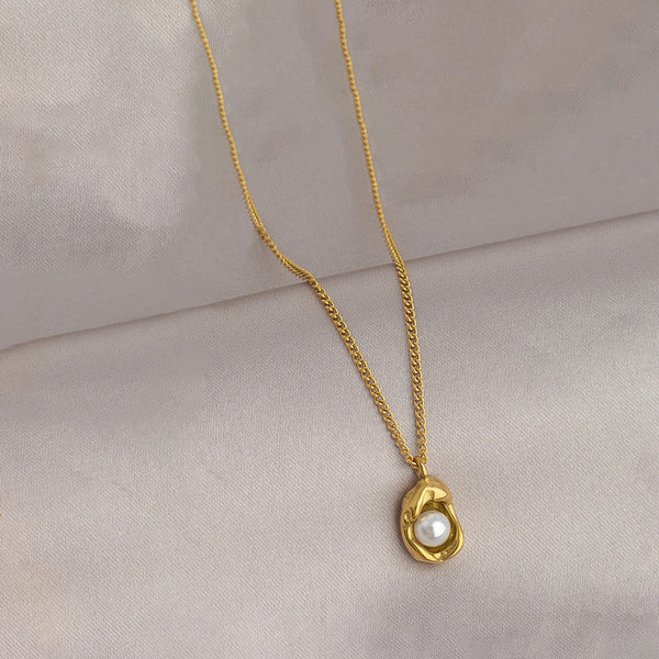 Gold Plated Stainless Steel Anti Tarnish Pearl Studded Contemporary Pendant