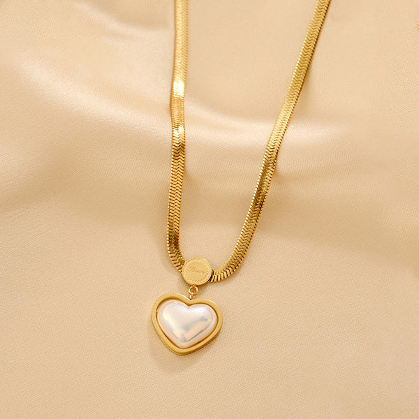 Gold Plated Stainless Steel Anti Tarnish Heart Themed Snake Chain Pendant