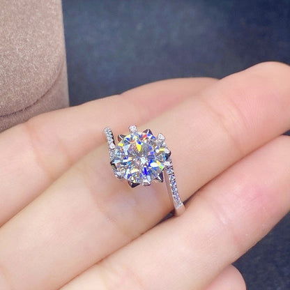 Silver Plated Anti Tarnish American Diamond Crushed Ice Cut Silver Hexagonal Finger Ring