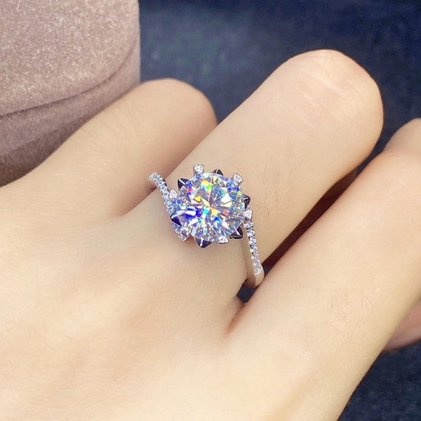 Silver Plated Anti Tarnish American Diamond Crushed Ice Cut Silver Hexagonal Finger Ring