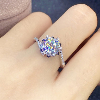 Silver Plated Anti Tarnish American Diamond Crushed Ice Cut Silver Hexagonal Finger Ring