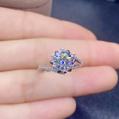 Silver Plated Anti Tarnish American Diamond Crushed Ice Cut Silver Hexagonal Finger Ring