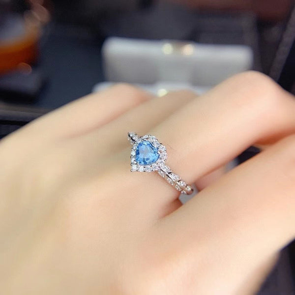 Silver Plated Anti Tarnish American Diamond Crushed Ice Cut Blue Heart Finger Ring