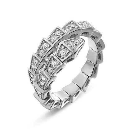 Silver Plated Anti Tarnish American Diamond Silver Snake Themed Finger Ring