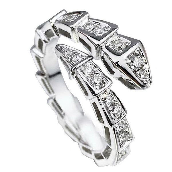 Silver Plated Anti Tarnish American Diamond Silver Snake Themed Finger Ring