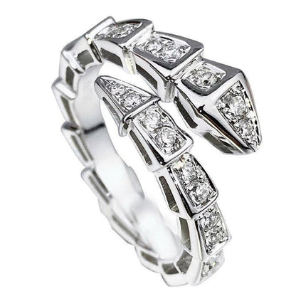 Silver Plated Anti Tarnish American Diamond Silver Snake Themed Finger Ring