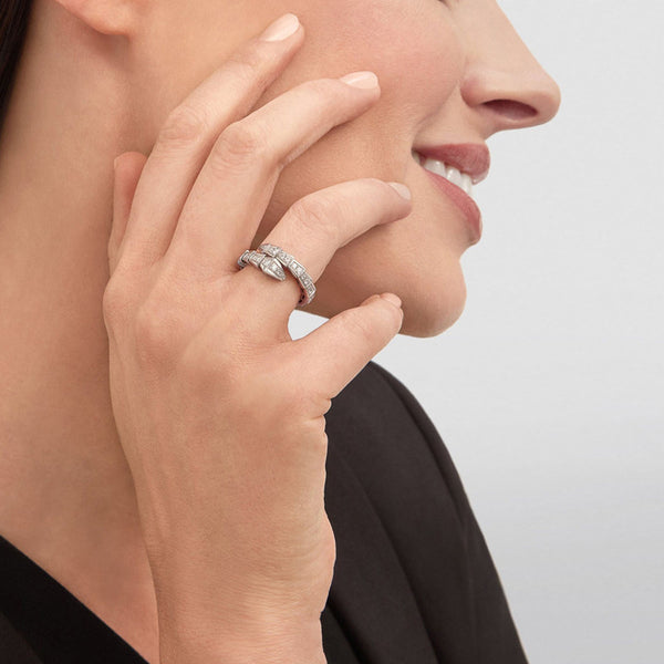 Silver Plated Anti Tarnish American Diamond Silver Snake Themed Finger Ring