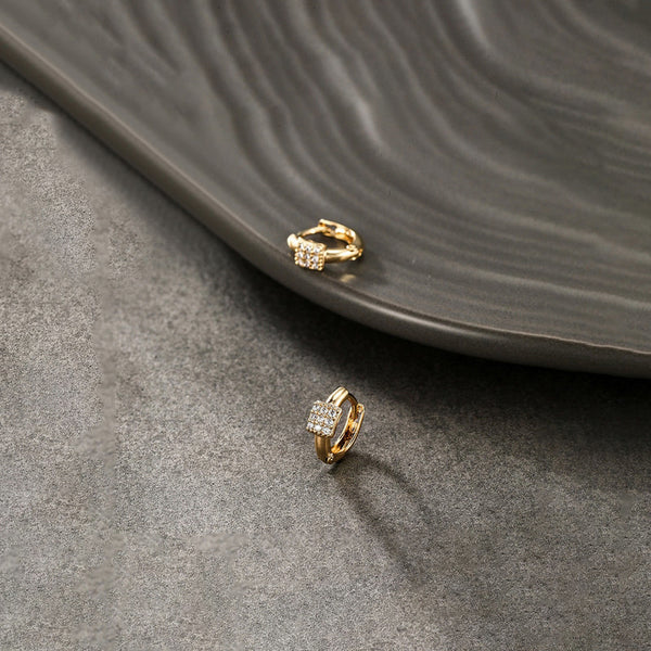 Gold-Plated Gold Toned Contemporary Square Shaped AD Studded Hoop Earrings