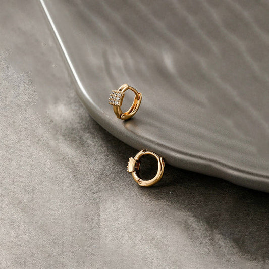 Gold-Plated Gold Toned Contemporary Square Shaped AD Studded Hoop Earrings