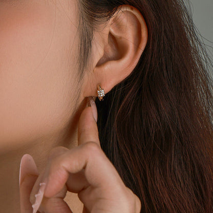 Gold-Plated Gold Toned Contemporary Square Shaped AD Studded Hoop Earrings