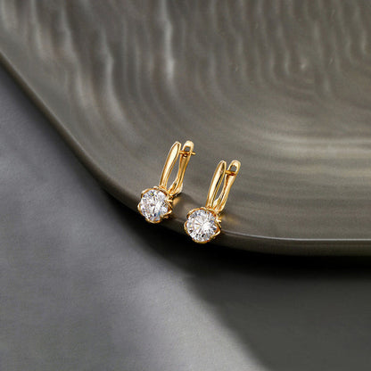 Gold-Plated Gold Toned Contemporary Round Shaped AD Studded Hoop Earrings