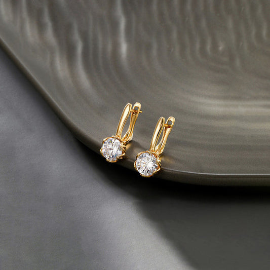 Gold-Plated Gold Toned Contemporary Round Shaped AD Studded Hoop Earrings