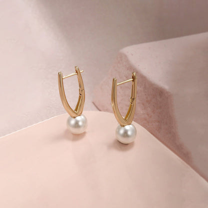Gold-Plated Gold Toned Pearl Studded Contemporary Hoop Earrings