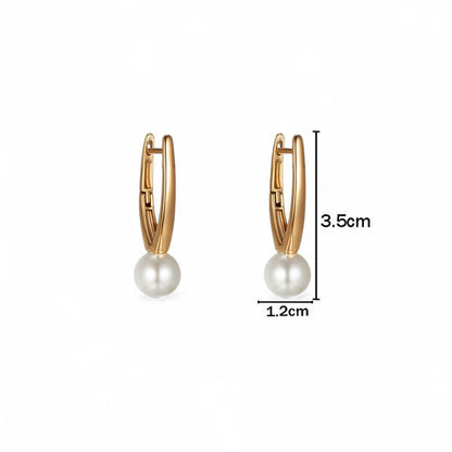 Gold-Plated Gold Toned Pearl Studded Contemporary Hoop Earrings