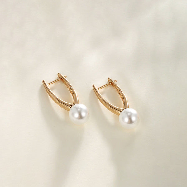 Gold-Plated Gold Toned Pearl Studded Contemporary Hoop Earrings