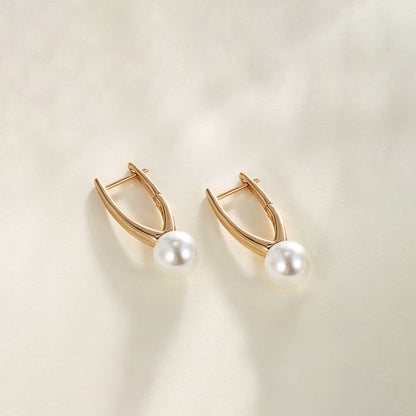 Gold-Plated Gold Toned Pearl Studded Contemporary Hoop Earrings