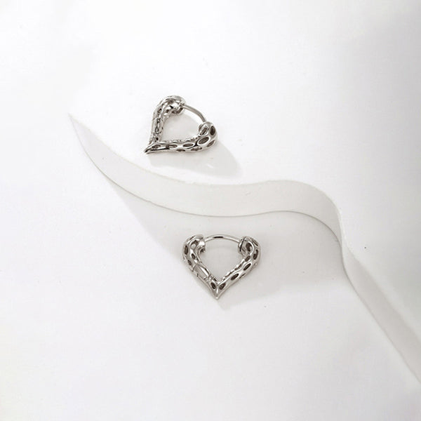 Jewelry Silver Plated Silver Toned Heart Themed Contemporary Hoop Earrings
