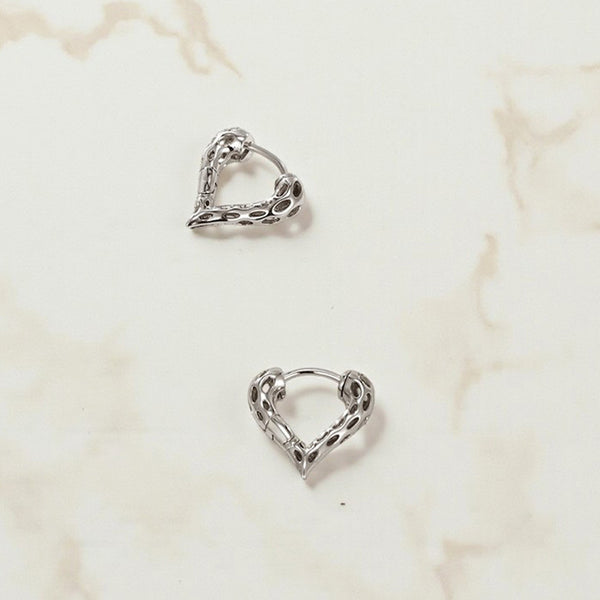 Jewelry Silver Plated Silver Toned Heart Themed Contemporary Hoop Earrings