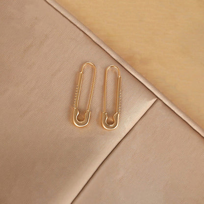 Jewelry Gold-Plated Safety Pin Shaped AD Studded Drop Earrings