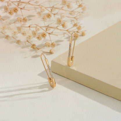 Jewelry Gold-Plated Safety Pin Shaped AD Studded Drop Earrings