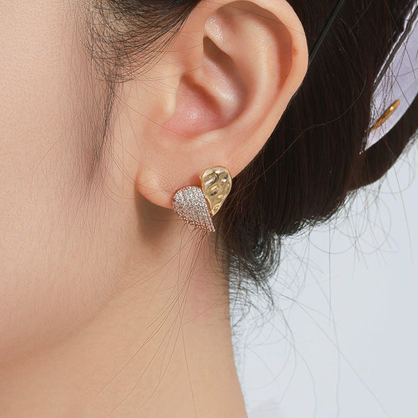 Jewelry Gold-Plated Heart Themed AD Studded Contemporary Stud Earrings