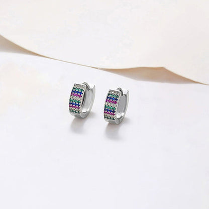 Jewelry Silver-Plated Multicolour Silver Toned AD Studded Contemporary Hoop Earrings