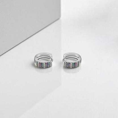 Jewelry Silver-Plated Multicolour Silver Toned AD Studded Contemporary Hoop Earrings