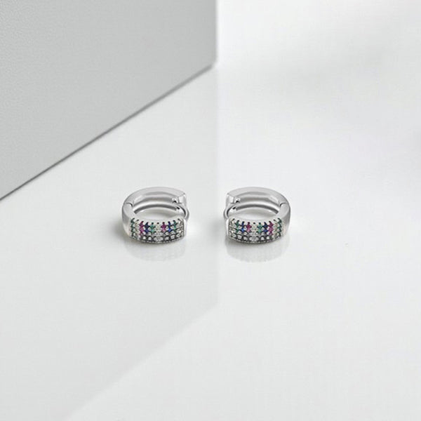 Jewelry Silver-Plated Multicolour Silver Toned AD Studded Contemporary Hoop Earrings