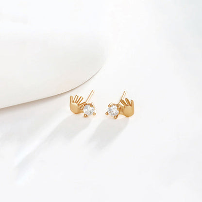 Jewelry Gold-Plated Gold Toned Hand Shaped Contemporary Stud Earrings