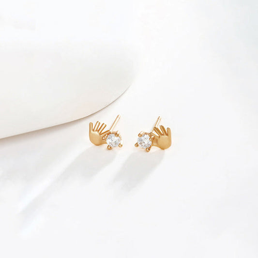 Jewelry Gold-Plated Gold Toned Hand Shaped Contemporary Stud Earrings