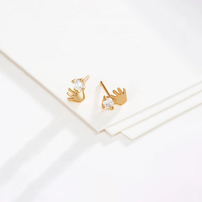 Jewelry Gold-Plated Gold Toned Hand Shaped Contemporary Stud Earrings