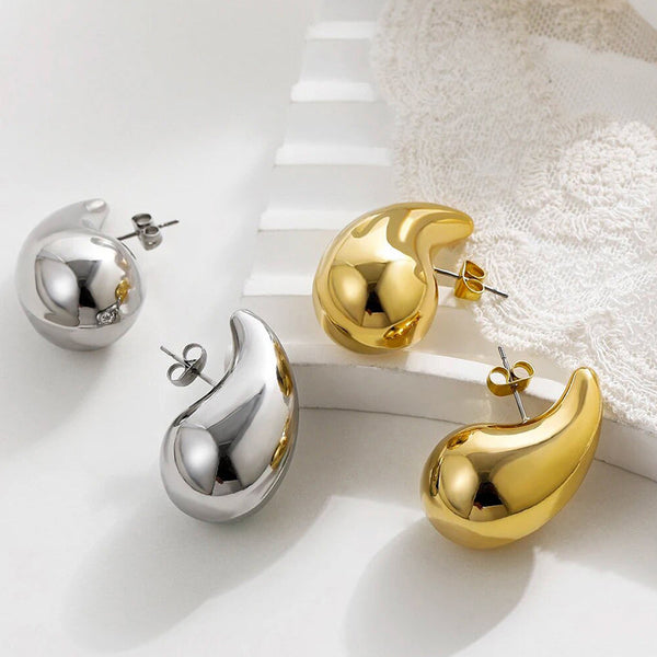 Gold & Silver Plated Glossy Chunky Dome Drop Earrings