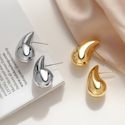 Gold & Silver Plated Glossy Chunky Dome Drop Earrings