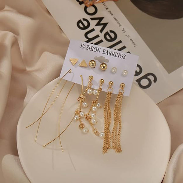 Gold Plated Set of 6 Stud and Drop Earrings For Women